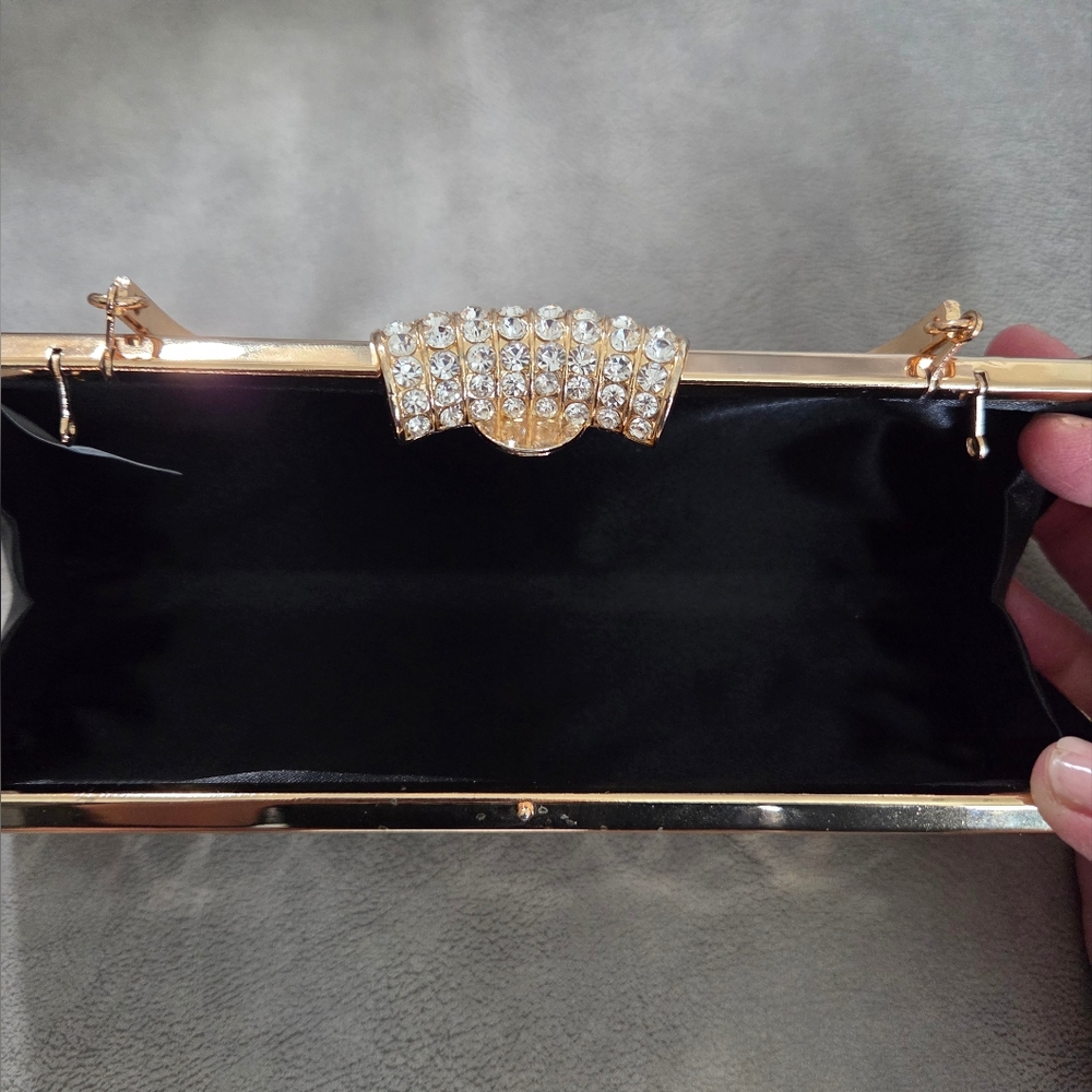 Gold Rhinestone Evening GLAM Clutch Bag Formal Party Wedding - Picture 10 of 14
